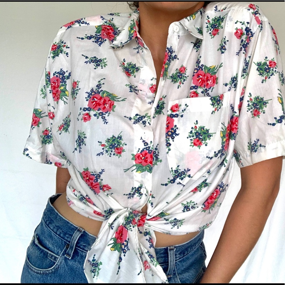 90s Vintage Floral Short Sleeve Button Down